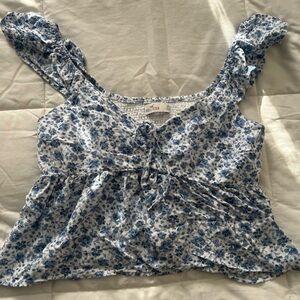 Hollister White and Blue Floral Top